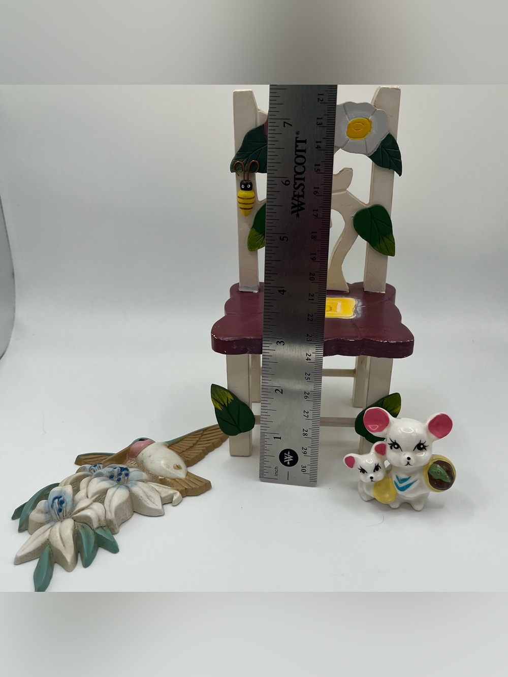 Vintage Cottagecore Decor Mini Chair Mouse Figure Bird Wall - Lot of 3 - Picture 8 of 8